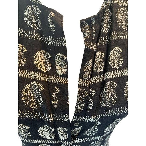 Madewell XS Sleeveless Black Ivory Stripe Print Top With Snap Front Blouse Shirt - Picture 5 of 12